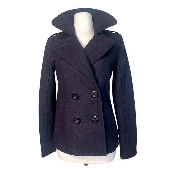American Eagle Navy Blue Wool Blend Military Peacoat Jacket Womens S - Picture 1 of 11